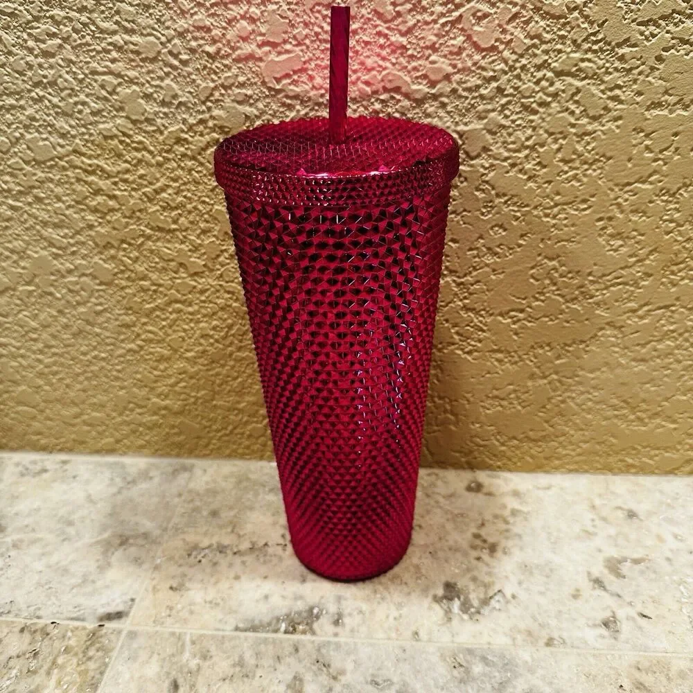 Starbucks Studded Tumbler Venti Hot Pink 24 Oz With Lid And Straw‎
